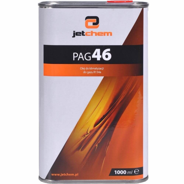 Olej do kompresora klimatyzacji PAG 100 lub olej PAG 46 UV od JETCHEM - dzięki metalowej puszce zapewniają najdłuższą trwałość.