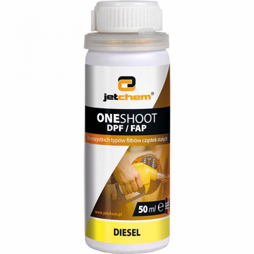 Płyn do czyszczenia DPF do paliwa JETCHEM Oneshoot DPF - pojemność 50 ml umożliwia użycie go do każdego tankowania jako środek do paliwa DPF / FAP