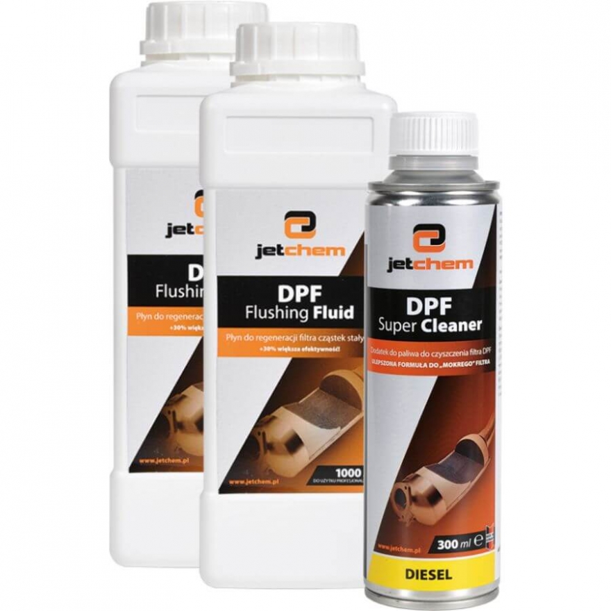 płyn do czyszczenia filtra DPF zawiera 2 2. l. koncentratu Flushing Fluid dodatek oraz preparat do czyszczena DPF Super Cleaner